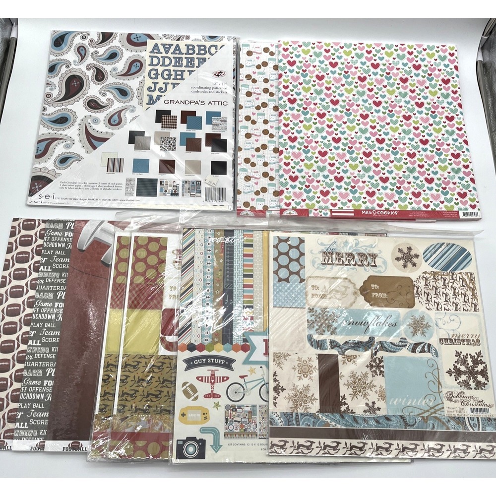 Lot 10 Scrapbook Paper Kits 12x12 Christmas Sports Baby Valentine SEI Echo Park